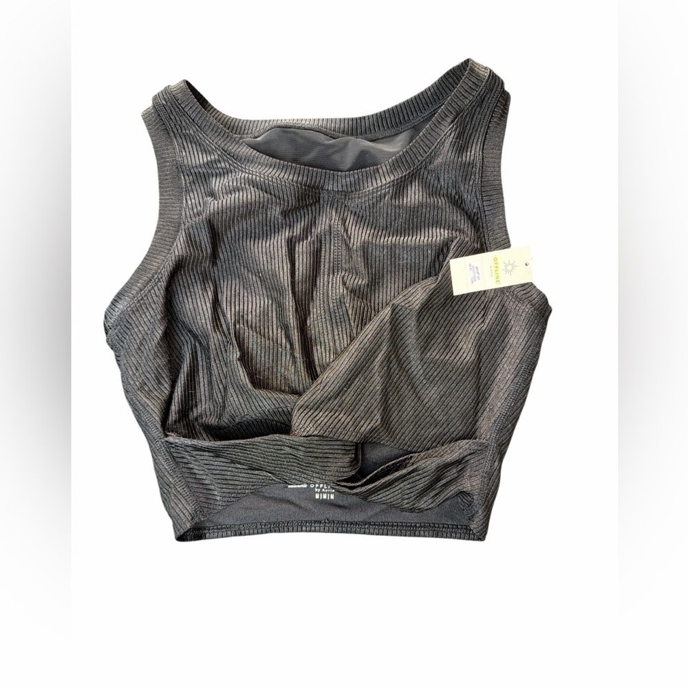 aerie Ribbed Black High-Neck Sports Bra